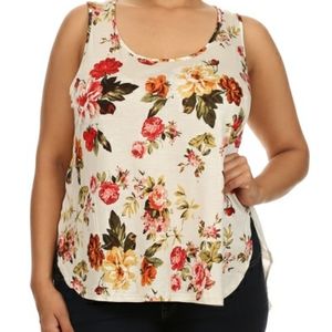 Plus Size Floral Print High Low Tank Top